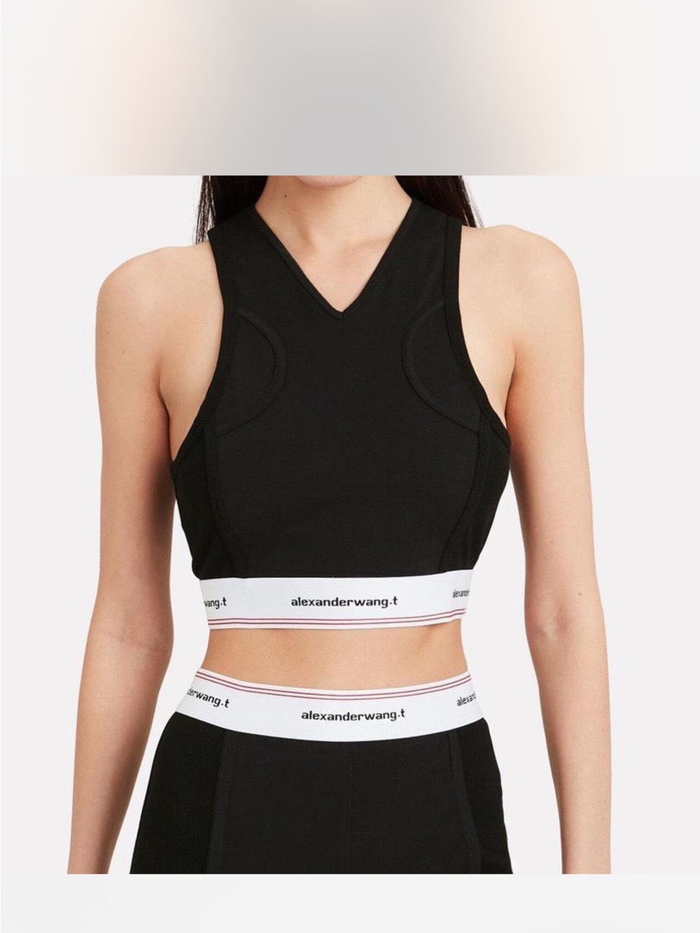 Alexander Wang Black & White Logo Elastic Racerback Crop Top